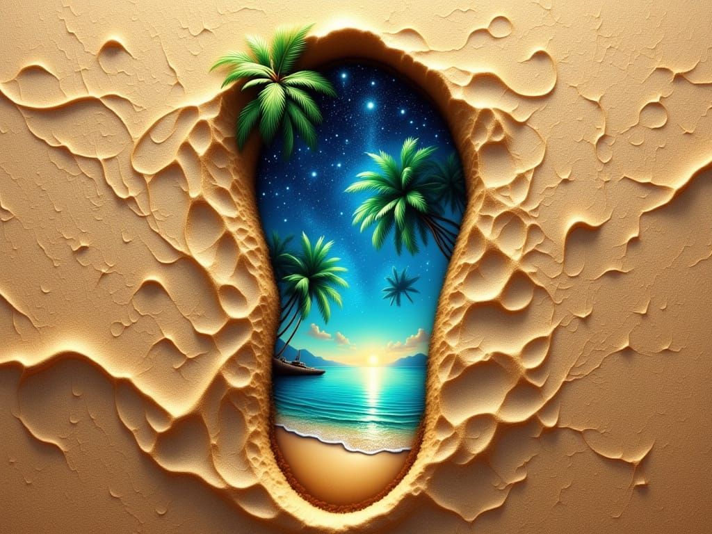 Tropical Beach Scene Revealed in Footprint