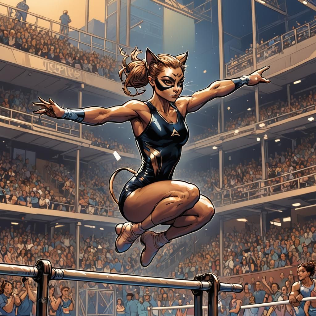 Cat-Girl Gymnast at the Olympics, Comic Book Art