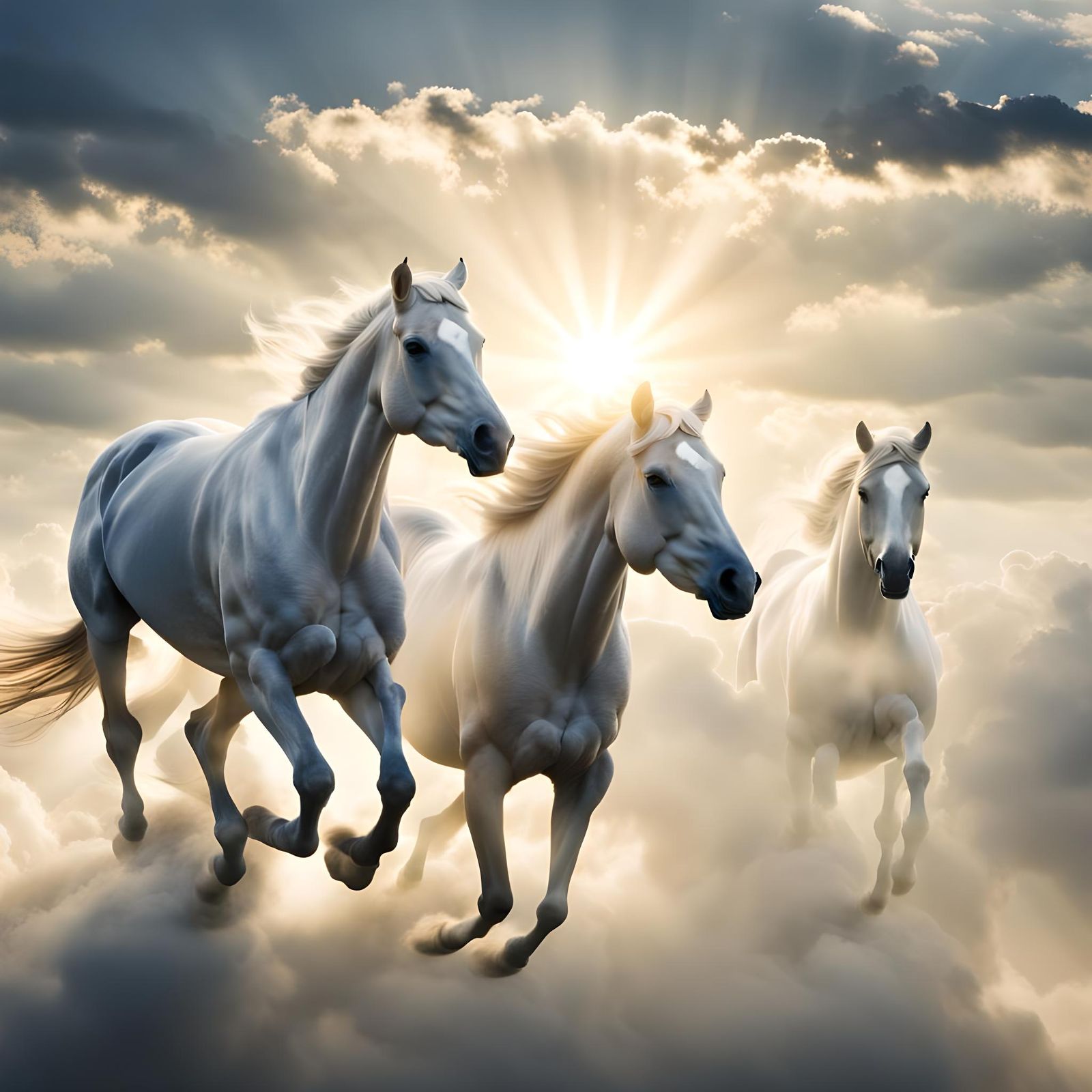Ethereal Horses Running Made of Clouds