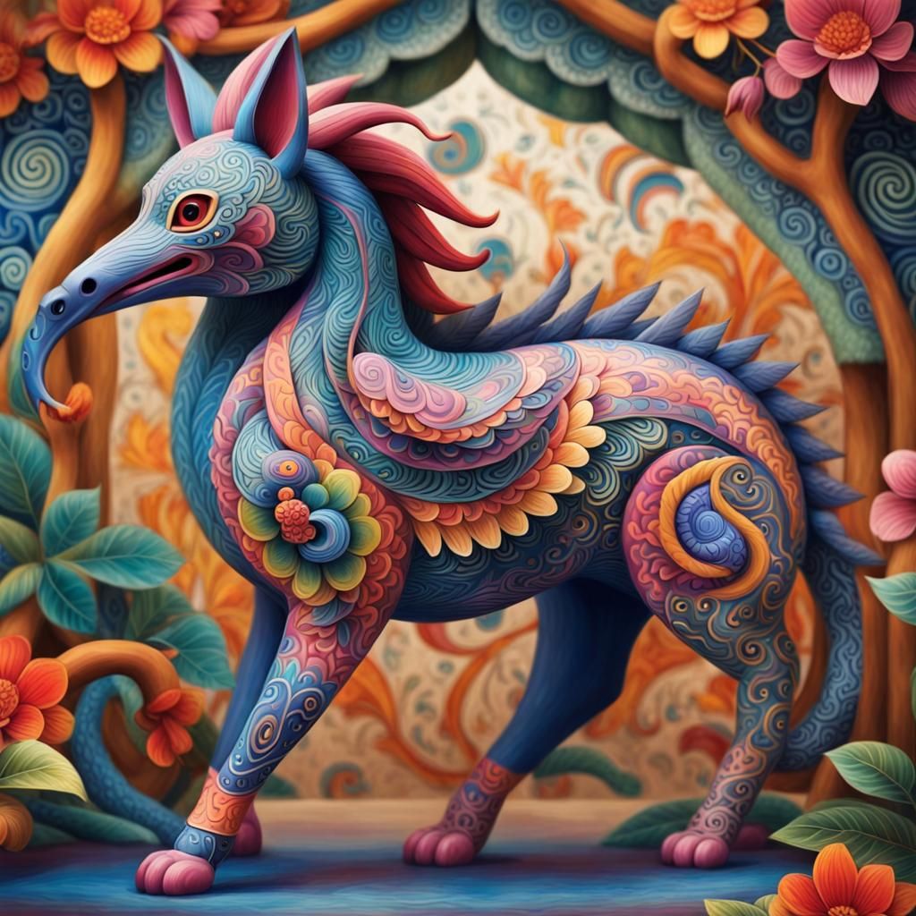Colorful Alebrijes Folk Art in Anime Style