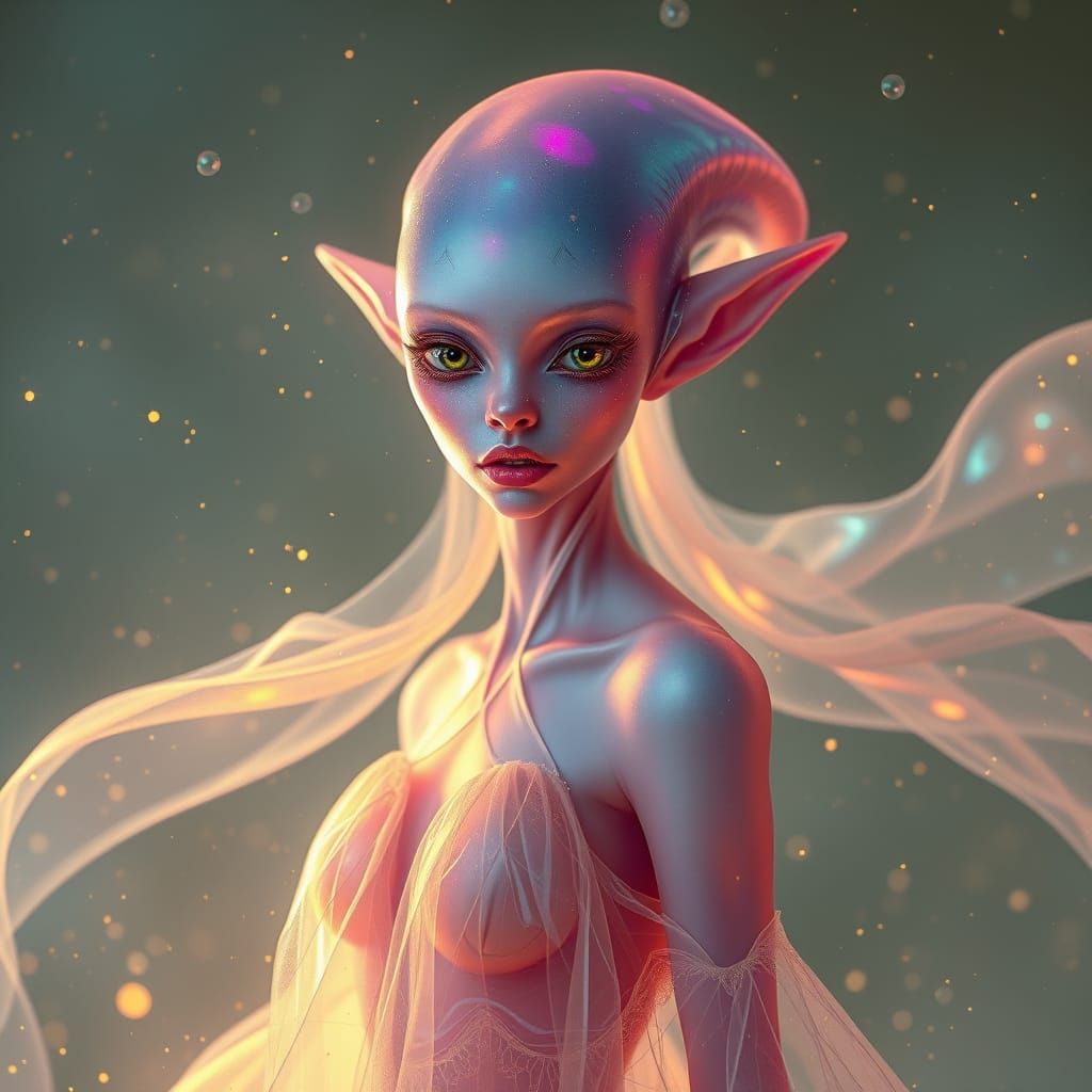 Iridescent Alien Beauty Amidst Shimmering Stardust