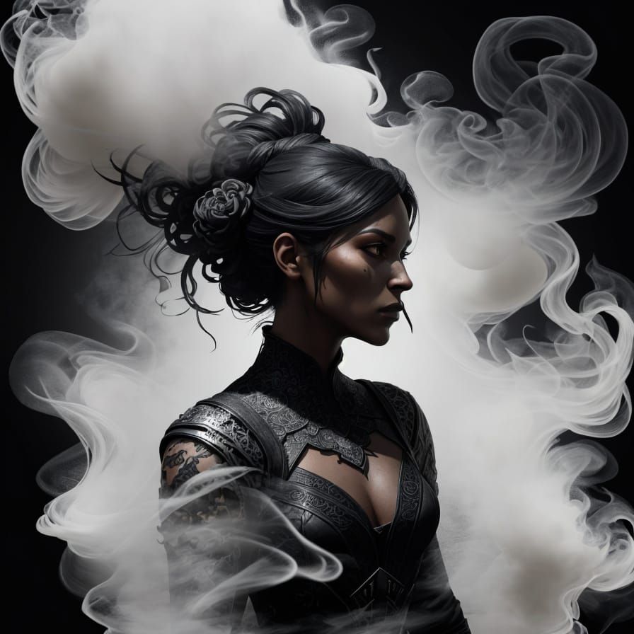 Woman's Silhouette Transforms into Smoke: Ink Drawing