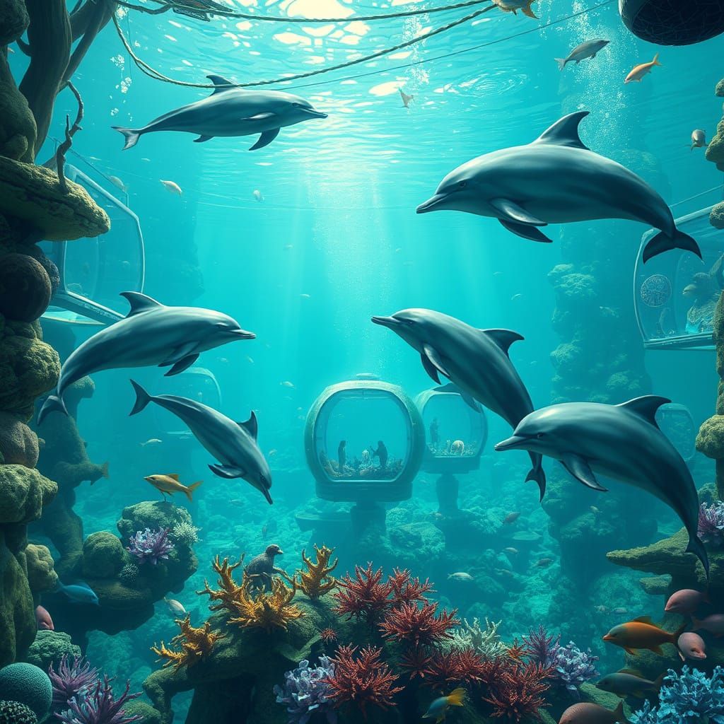 Dolphin City Observes Surface Life in Colorful Digital Art