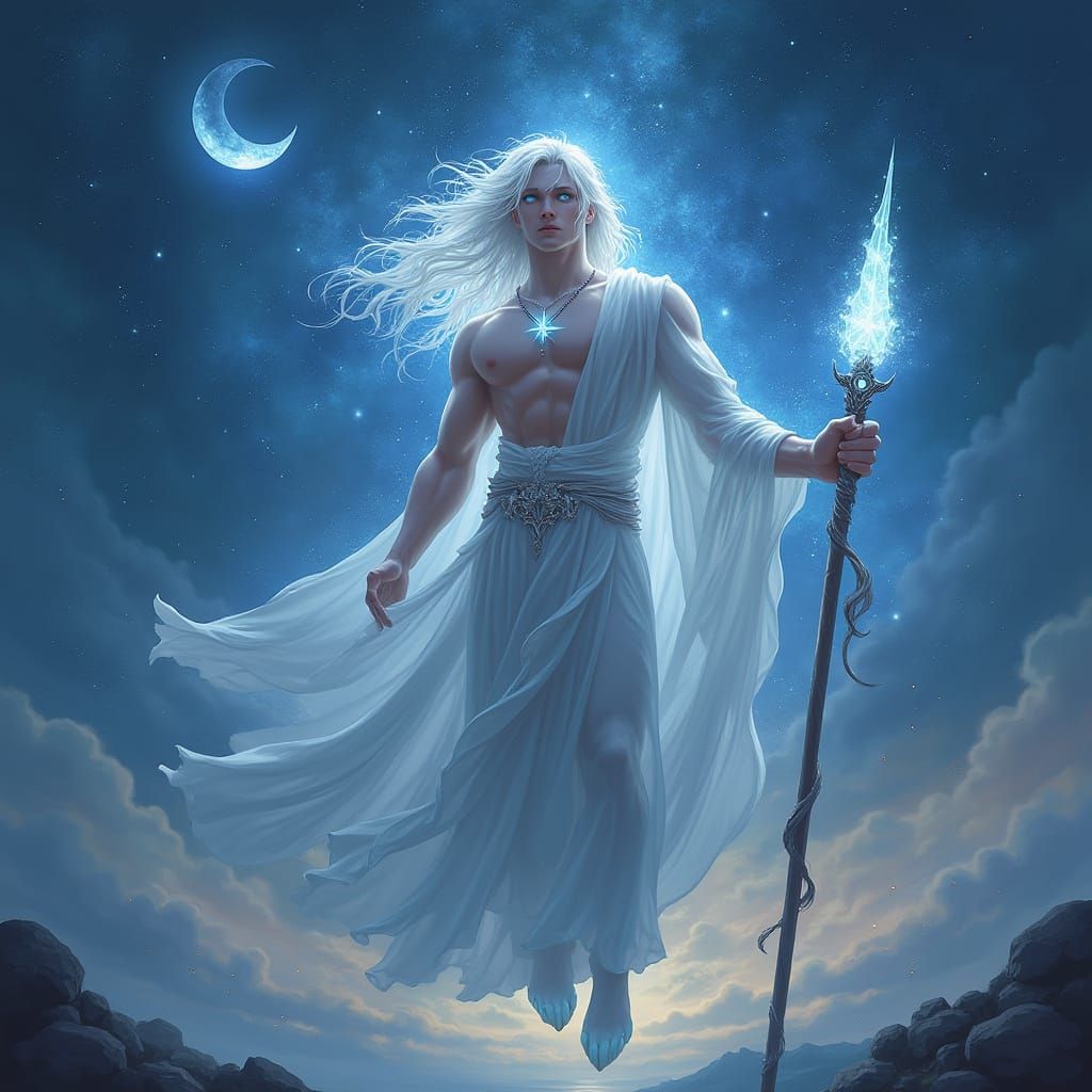 Ethereal Cosmic Hero in Dreamy Starlight