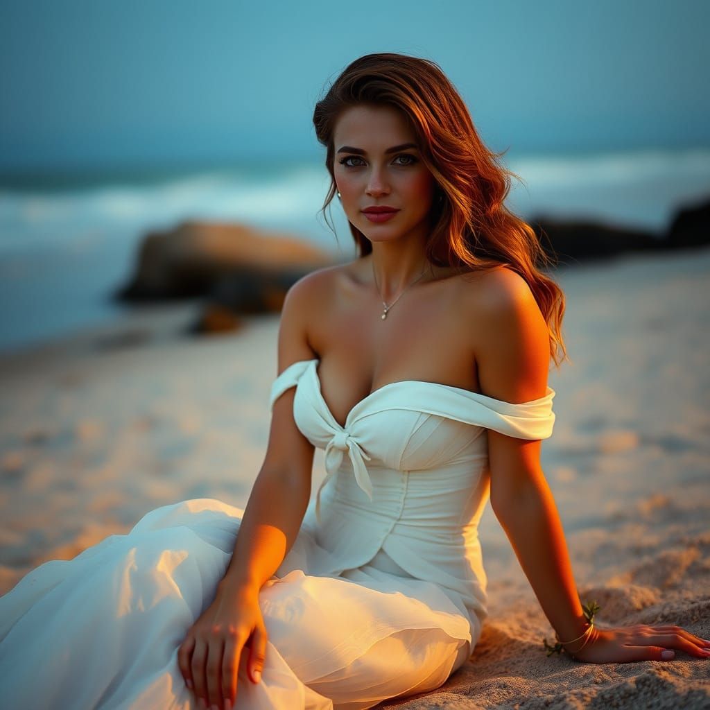Cinematic Beach Wedding: Hourglass Figure in Gown