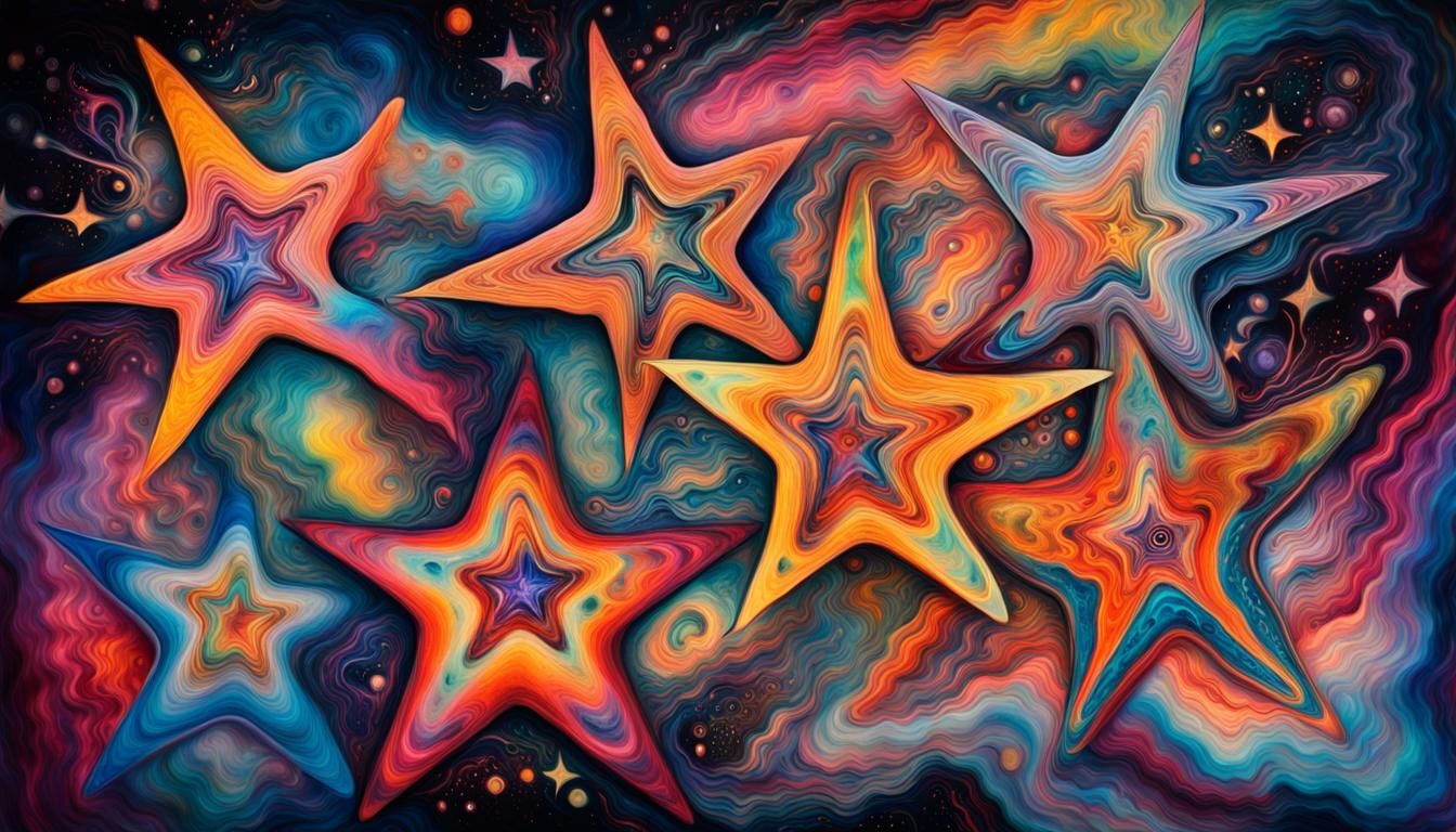Psychedelic Stars Portrait in Mixed Media Style