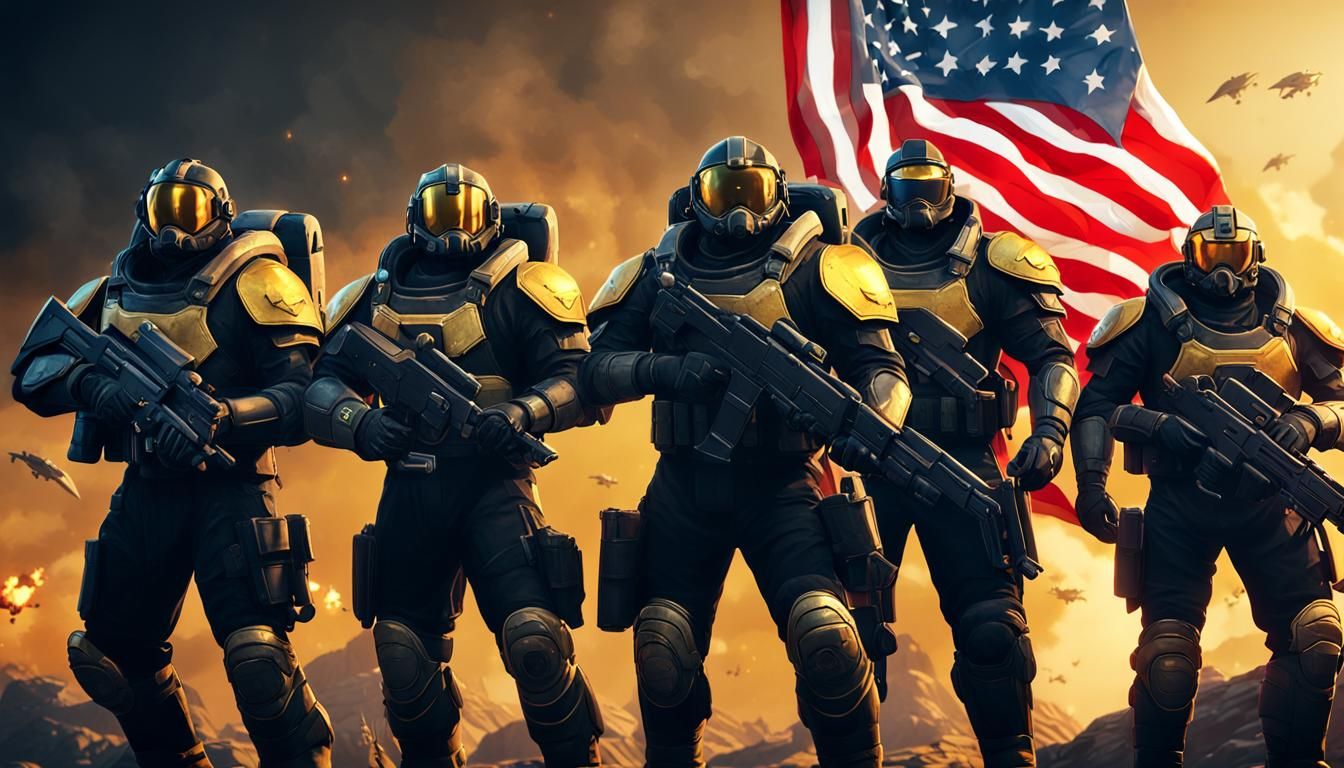 Helldivers 2 Posing Before American Flag