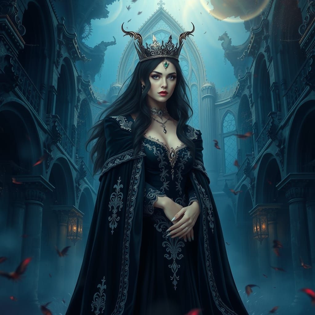 Gothic Queen in Decaying Cathedral: Matte Painting