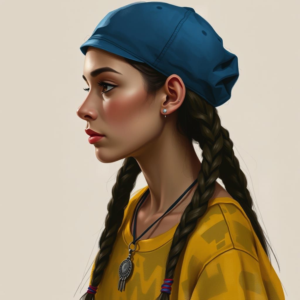 Semi-Realistic Portrait of a Young Woman in Profile View