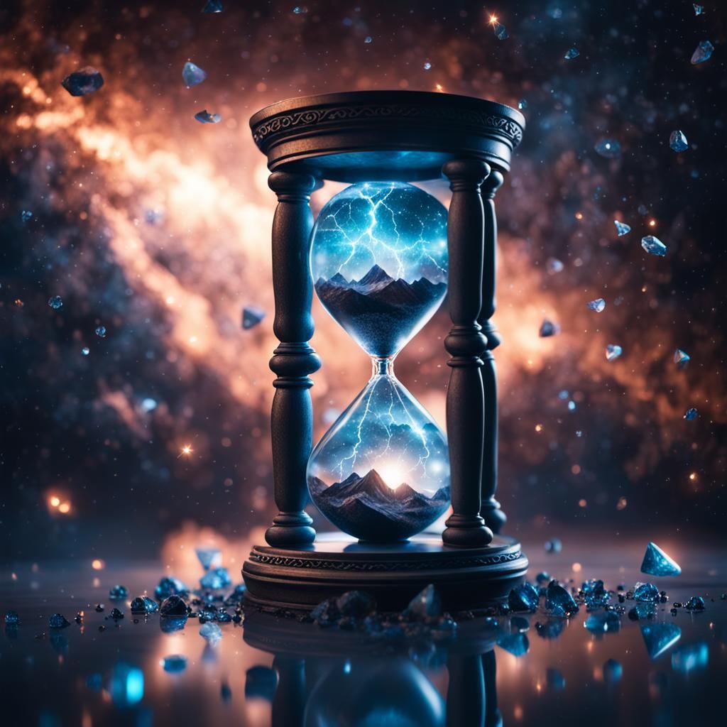 Galactic Space Hourglass with Magical Crystals