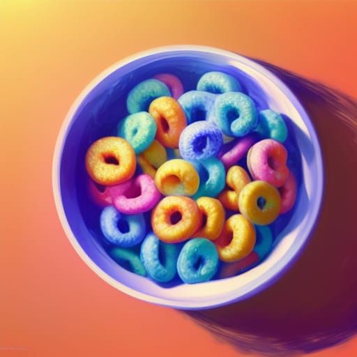 Hyperdetailed Fruit Loops Cereal Bowl Still Life