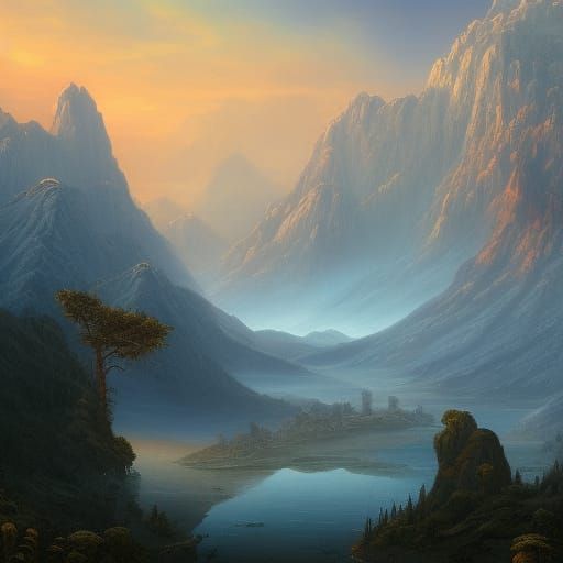 Mount Olympus: Detailed Matte Painting at Dawn