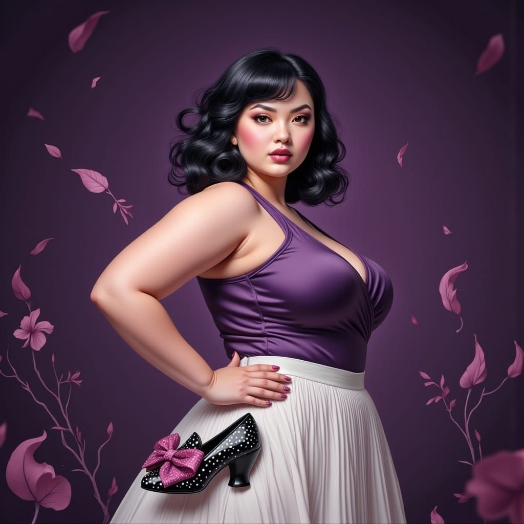 Curvy Woman in Dark Academia with Polka Dot Shoes