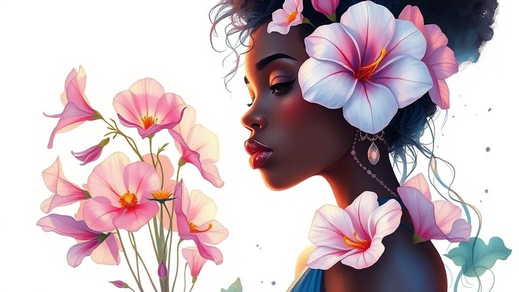 Enchanting Surreal Portrait of a Lady in Whimsical Watercolo...