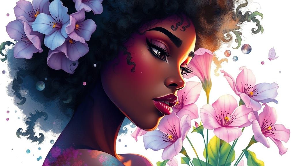 Whimsical Watercolor Goddess in Morning Glory Bloom