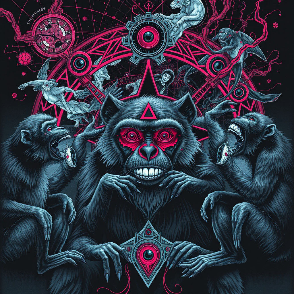 Chaotic 12 Monkeys Scene in Gasoline Ink