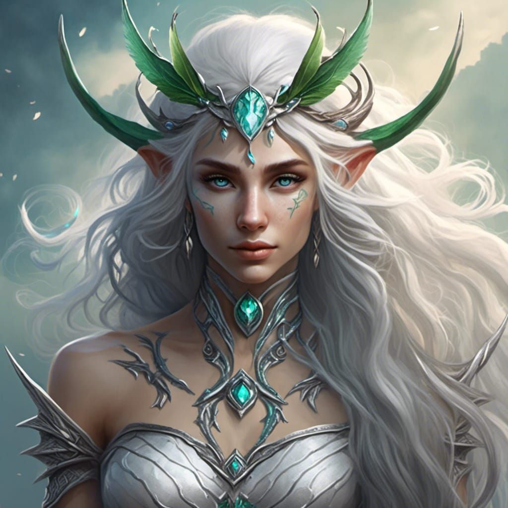 Dragon-Elf Woman Color Sketch in Art Nouveau Style