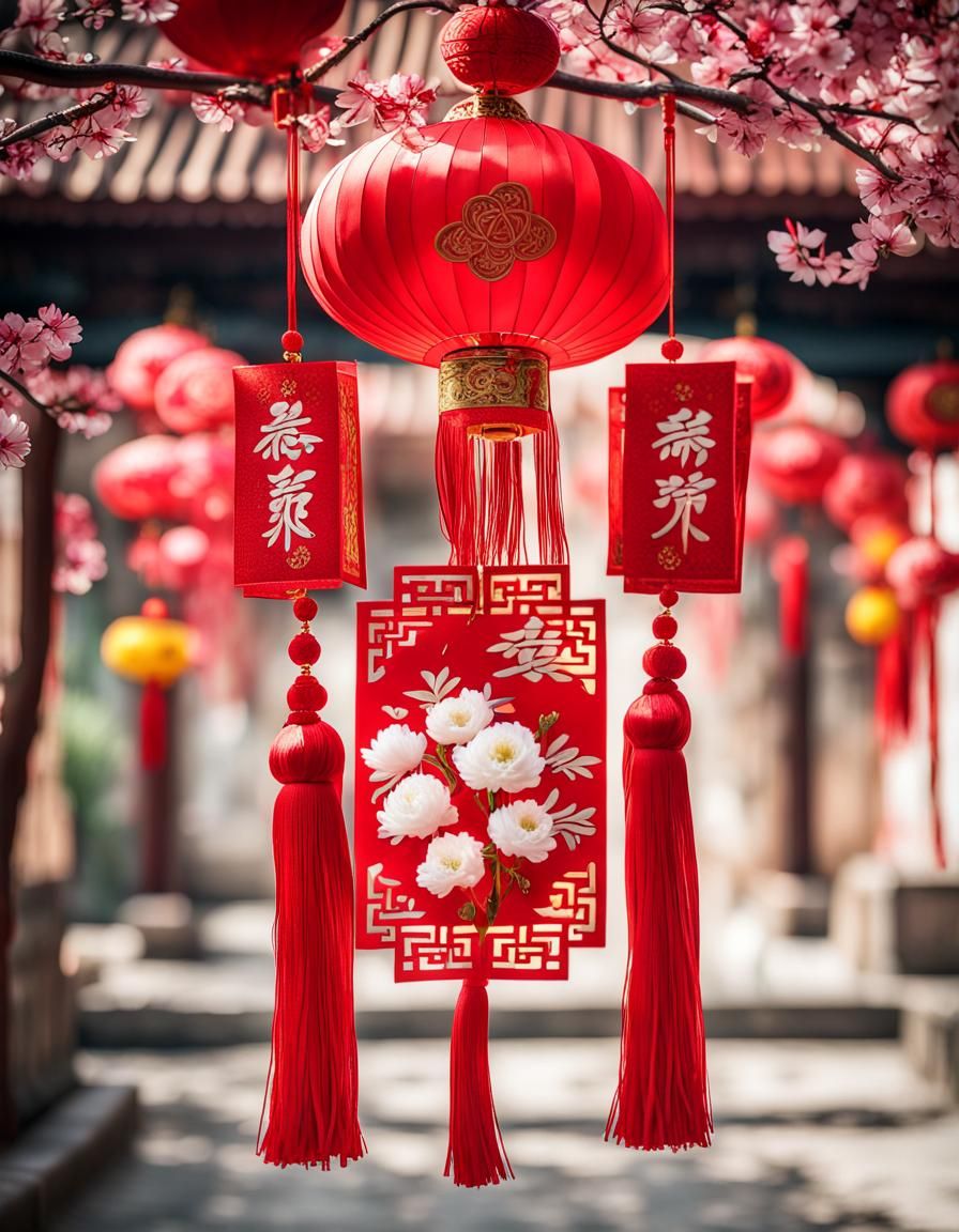 Chinese New Year Decorations with Red Tassels