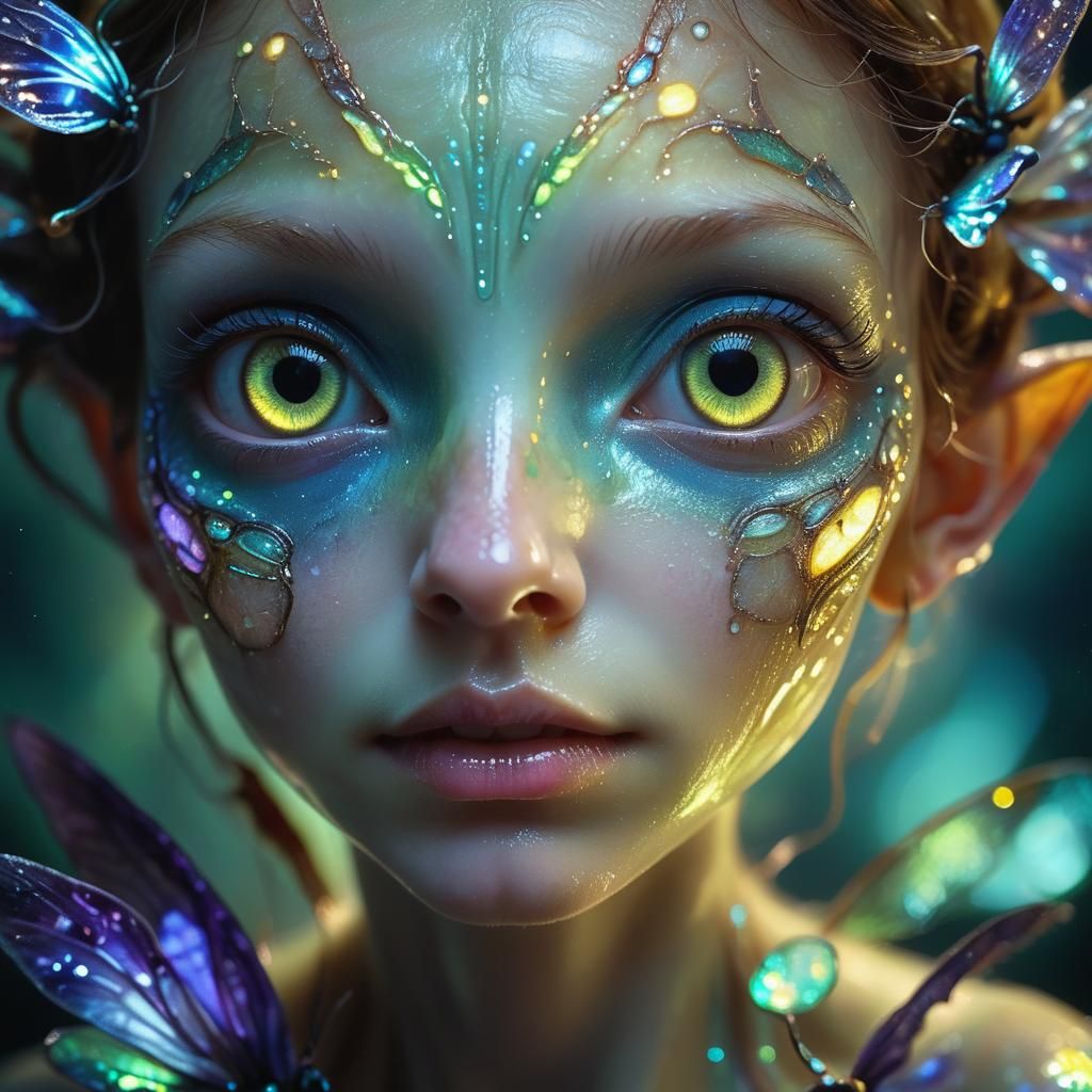 Bioluminescent Alien Fairy Portrait with Ethereal Lighting