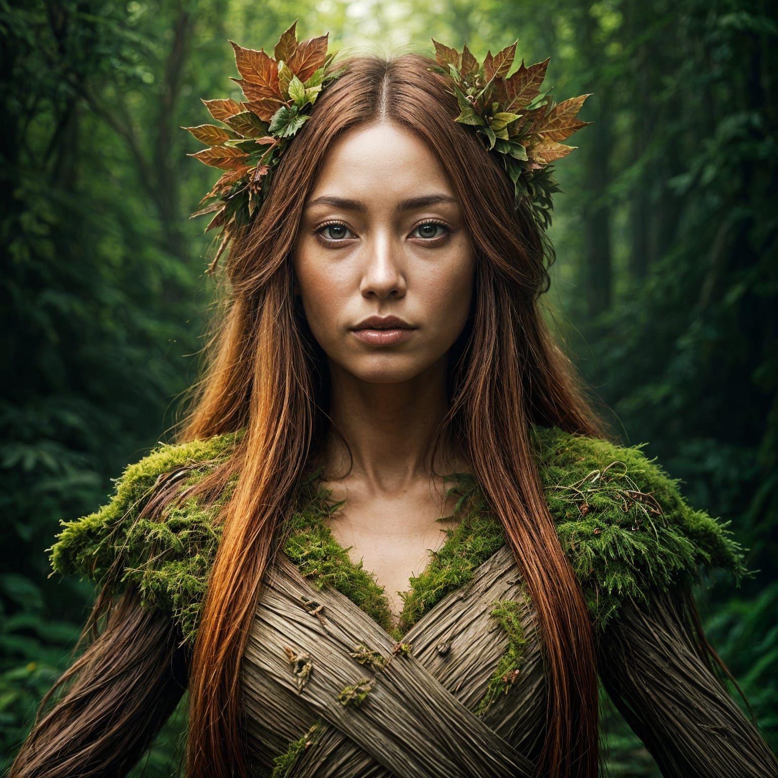 Majestic Dryad in Forest, Photorealistic Fantasy Art
