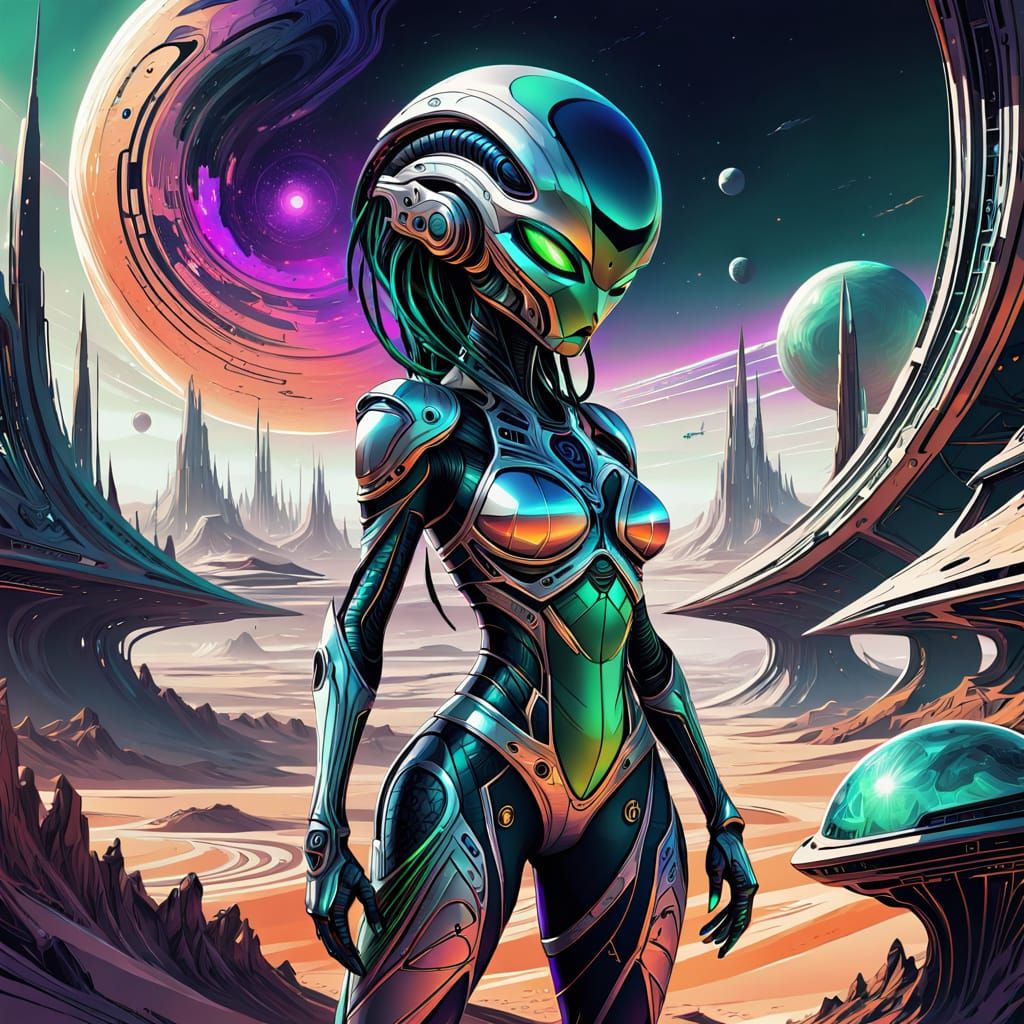 Vibrant anime art. Medium shot. Sultry curvaceous chibi Pred...