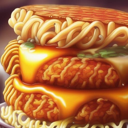 Grilled Ramen Patty with Melted Cheese: Splash Art