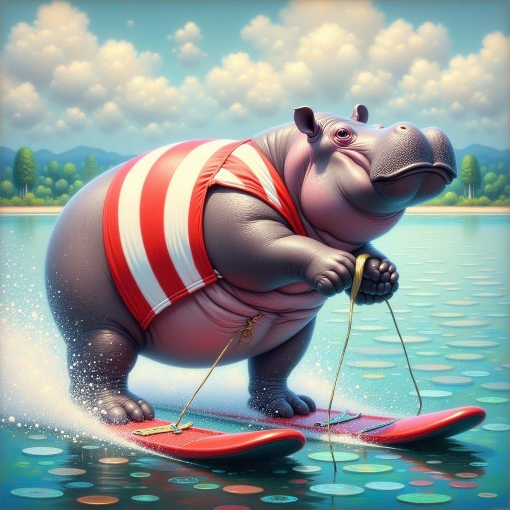 Hippo Trying To Learn To Water Ski. Used Fio's fantasy glow lora, it's great!
