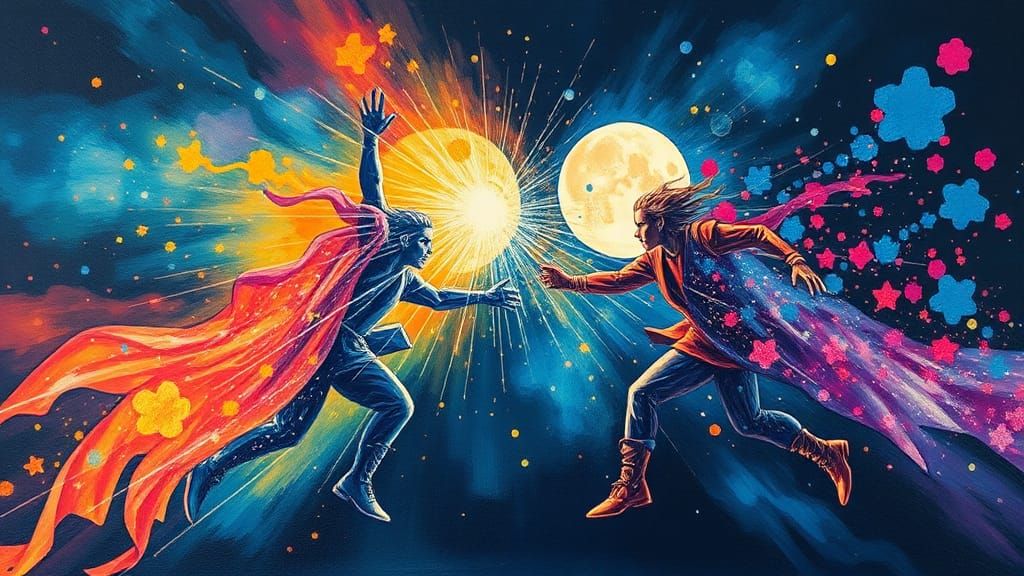 Night and Day Clash: A Pastel Gouache Painting