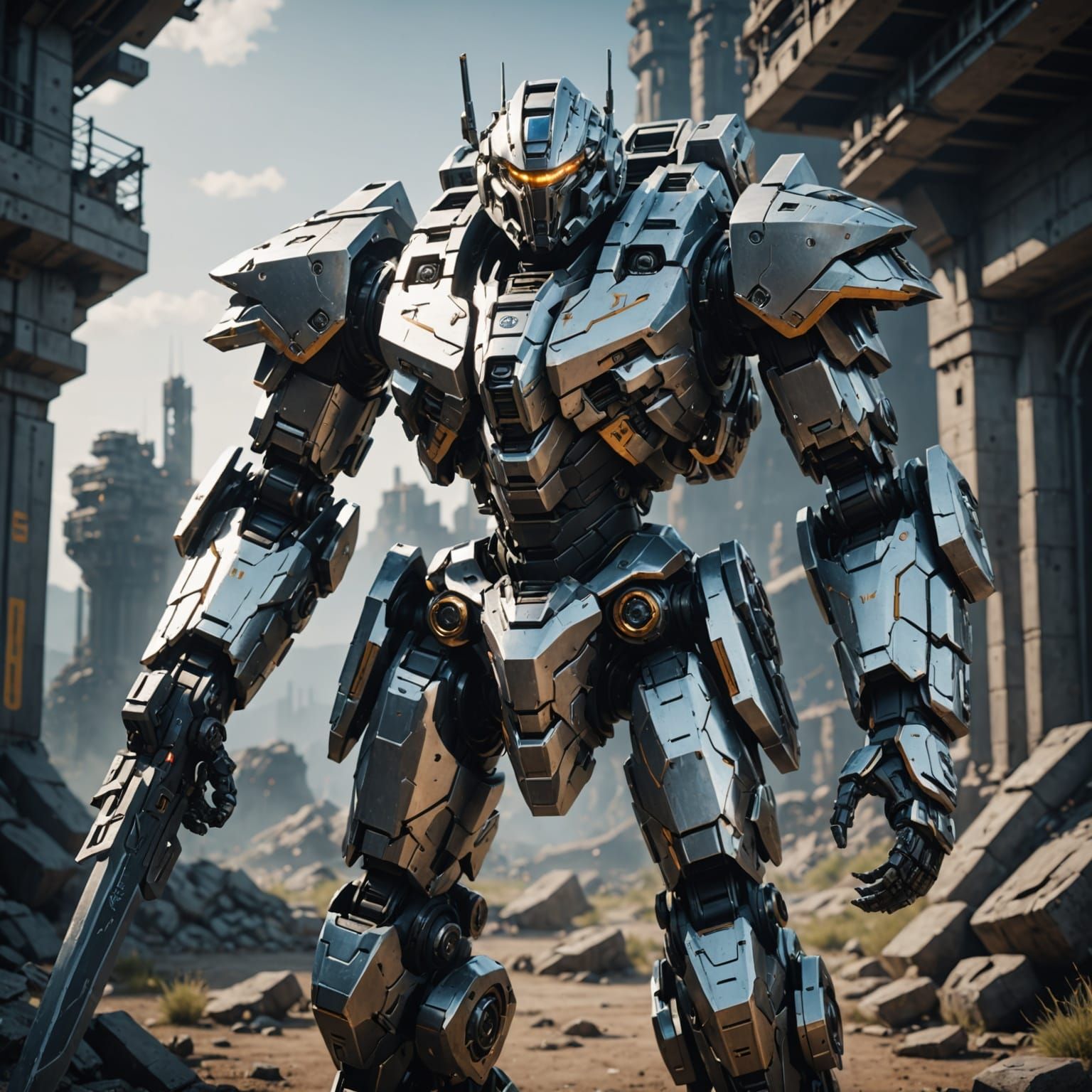 Cyberpunk Warrior in Futuristic Fortress