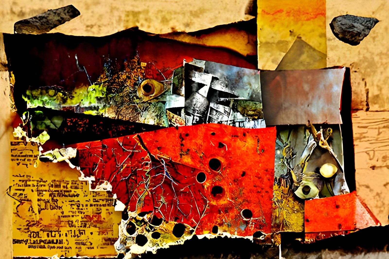 Abstract Collage of Metal and Wood
