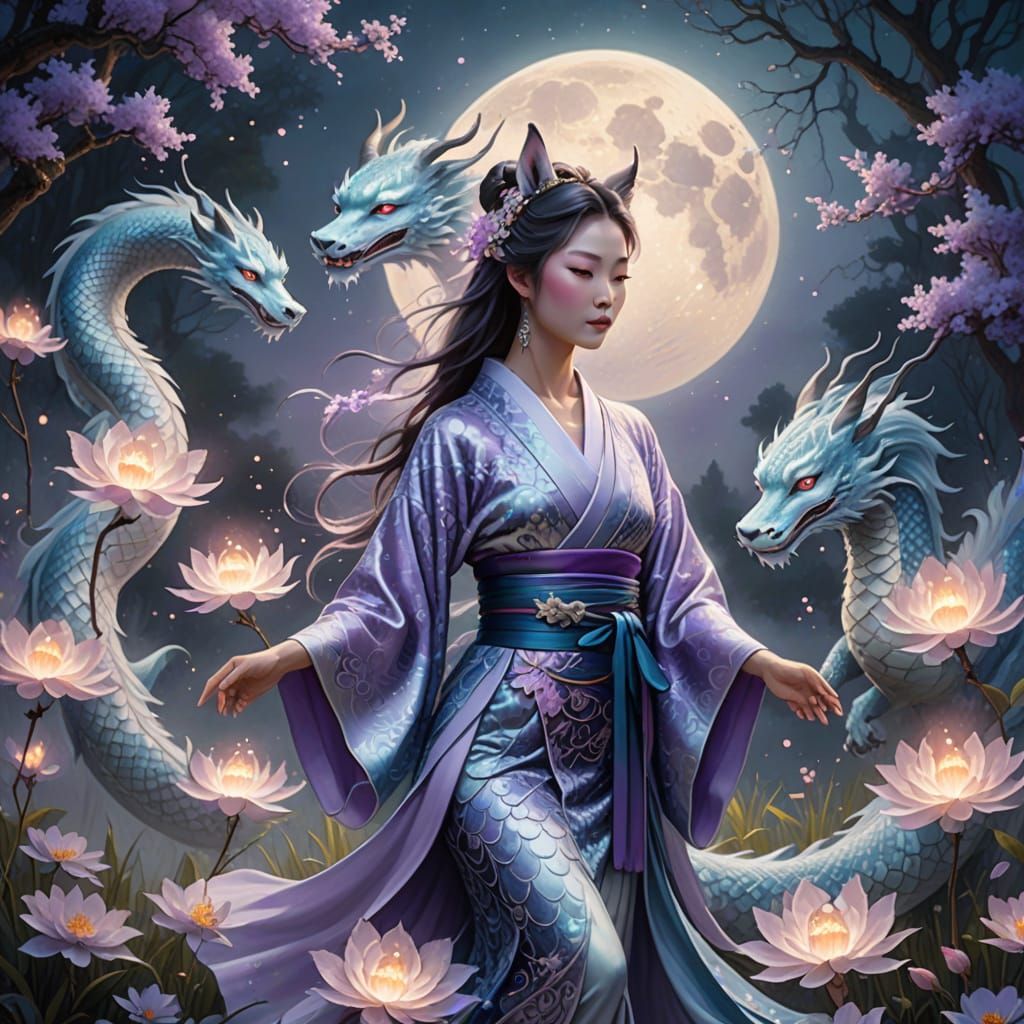 Dreamy Moonlit Dance in Whimsical Fantasy Style