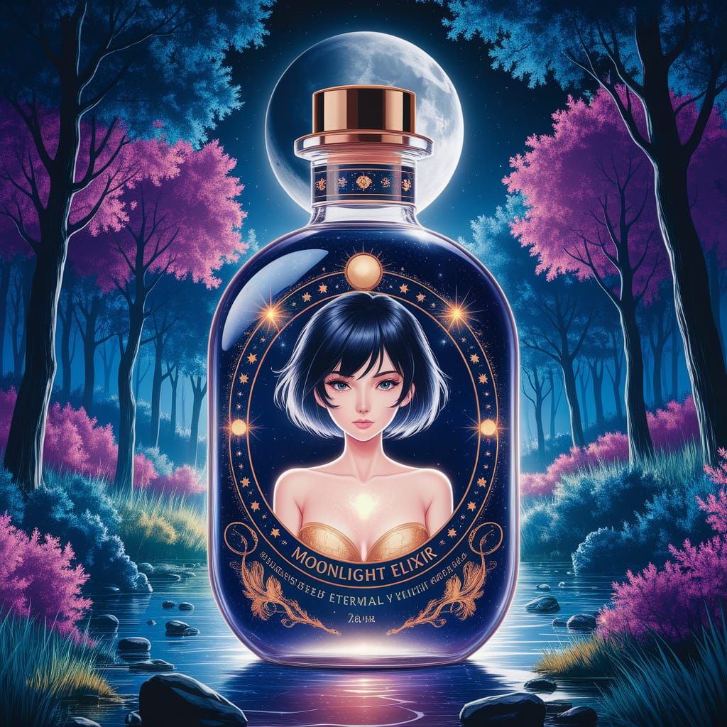 Anime Goddess of Eternal Youth in Moonlit Forest