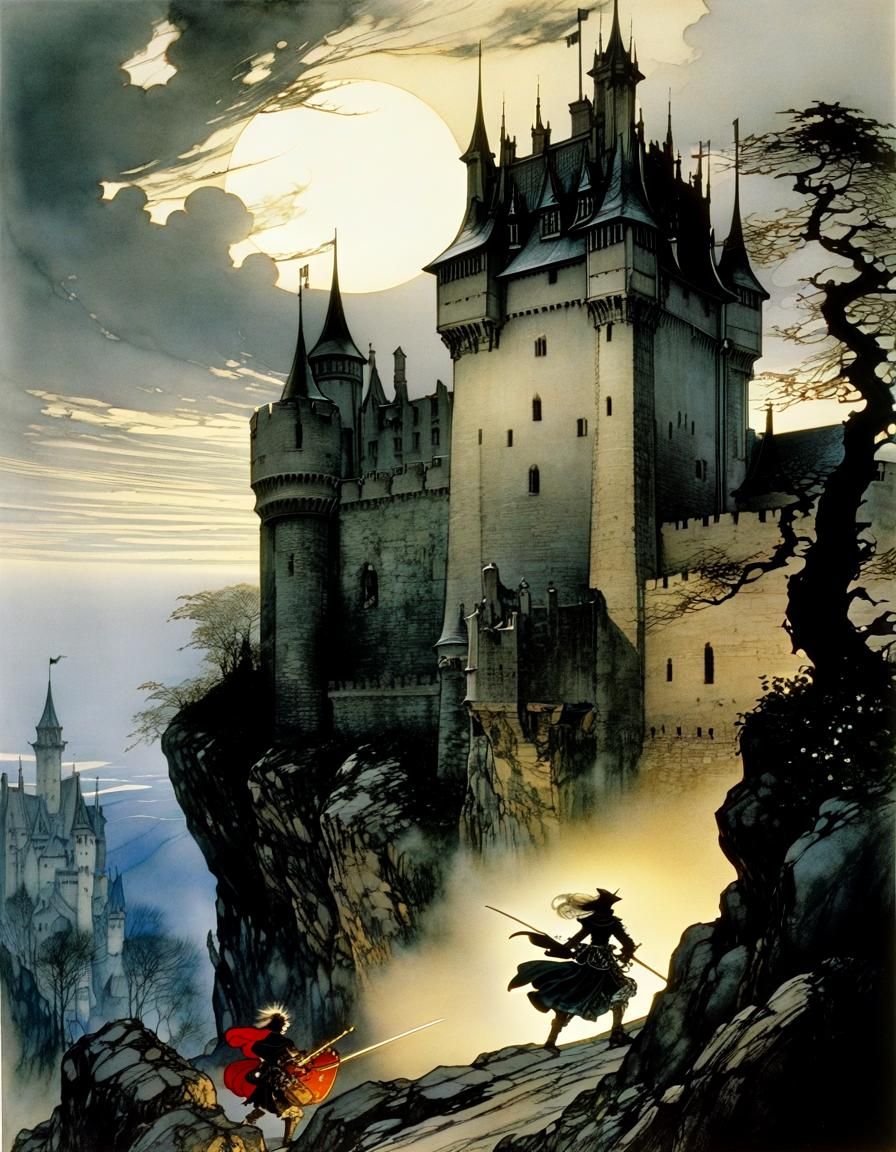 Castle Defense in Ghibli-Rackham Style