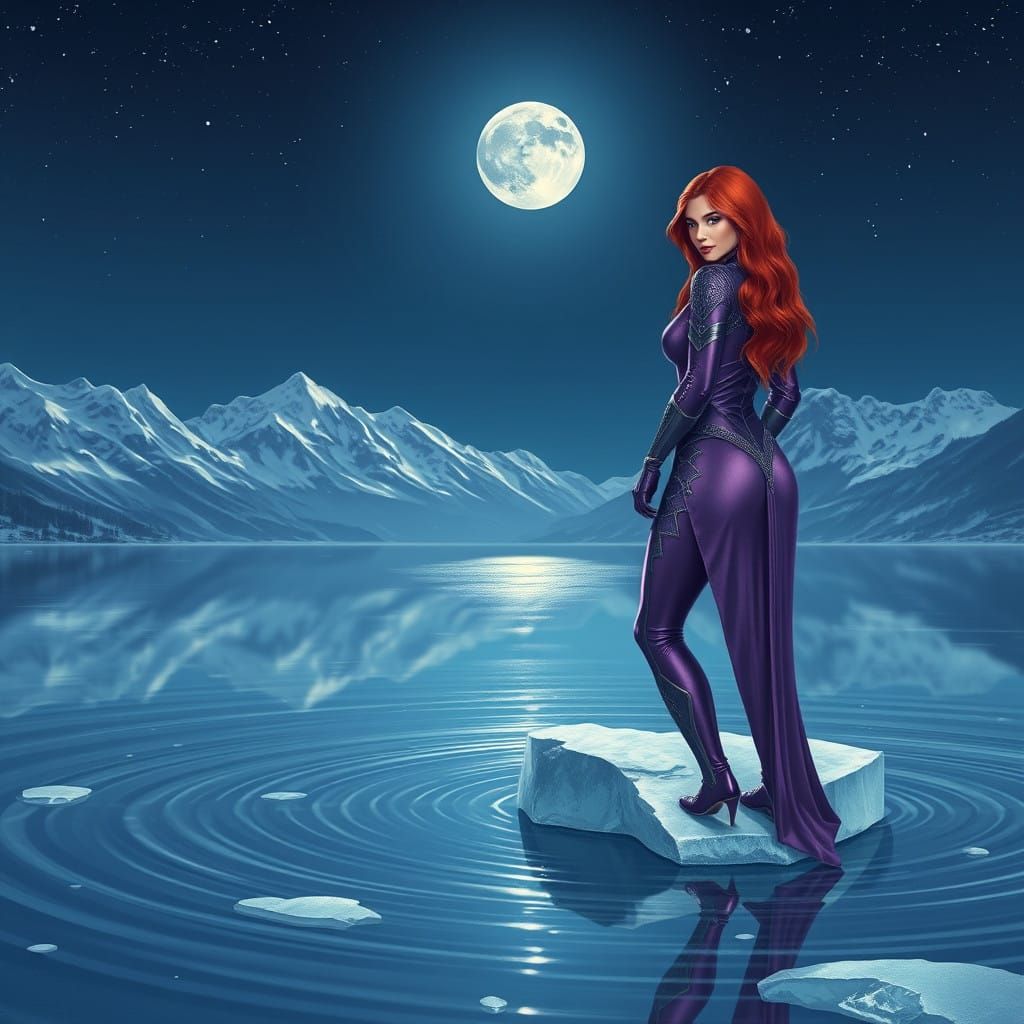 Surreal Crystal Lake Scene at Night in Regal Style