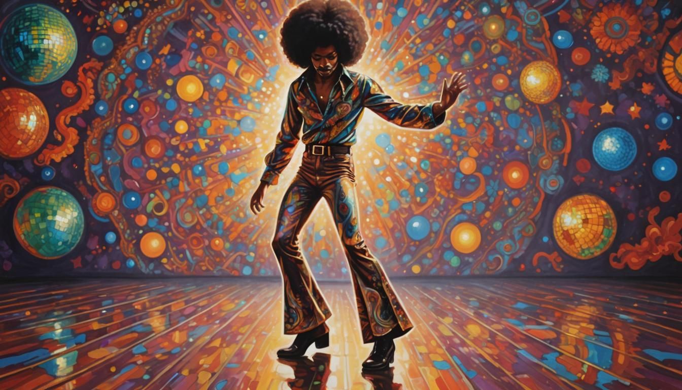Psychedelic Painting of a lone dancer in a 1970s, disco danc...