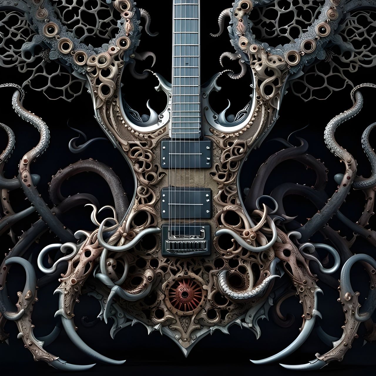 Biopunk Tentacle Guitar in Body Horror Style