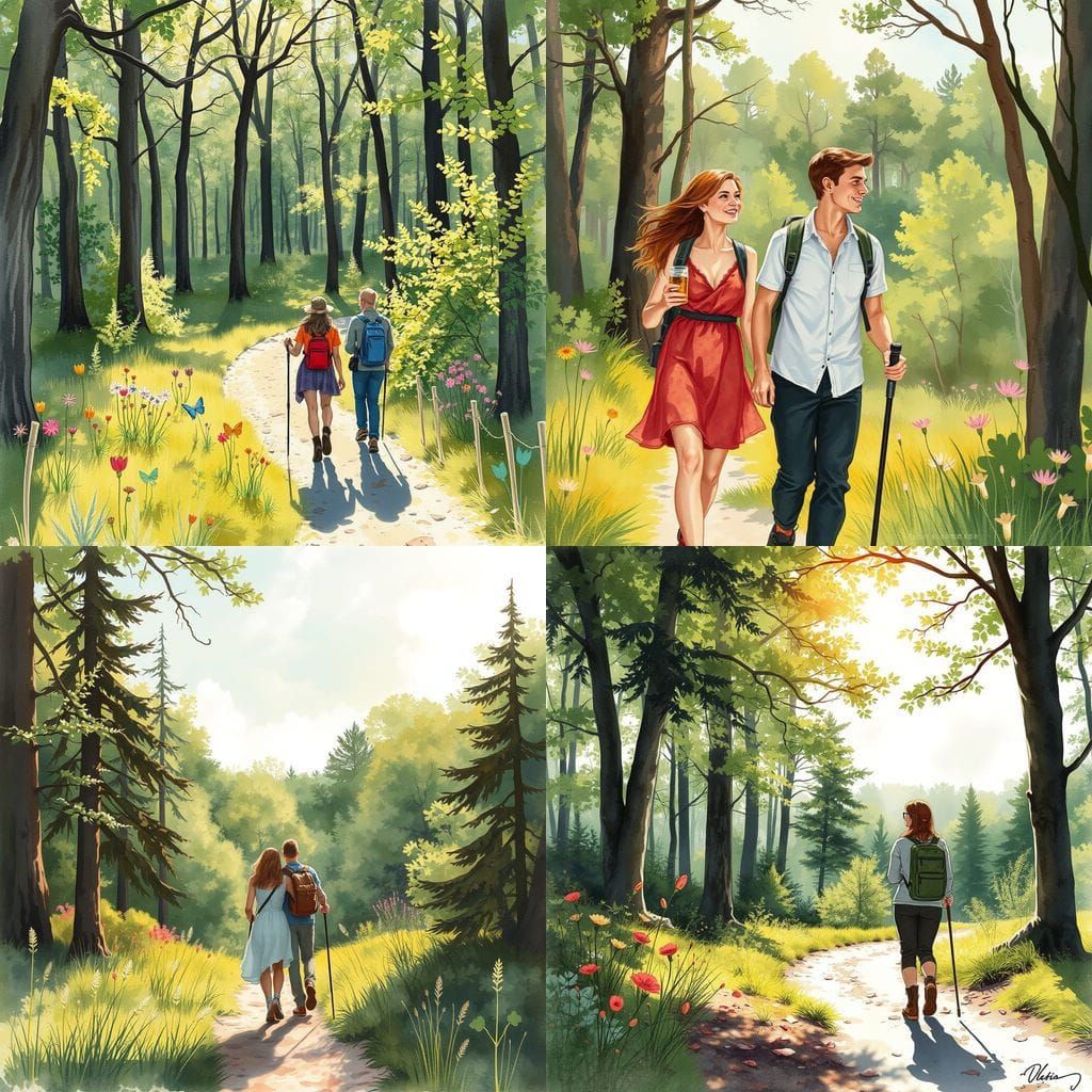 A nature walk, a couple hiking in the Vienna Woods enjoying ...