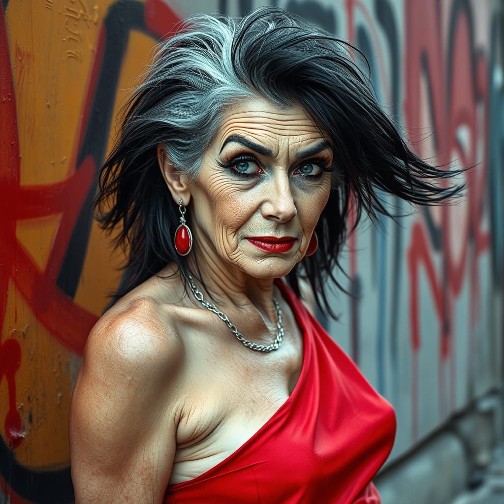 A 1960s Streetwalker in Vibrant, Ultra-Detailed Graffiti Art