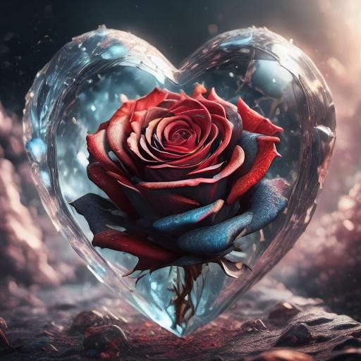 <lora:Epic roses:1.0>epic rose in a crystal heart sparkels,epic light