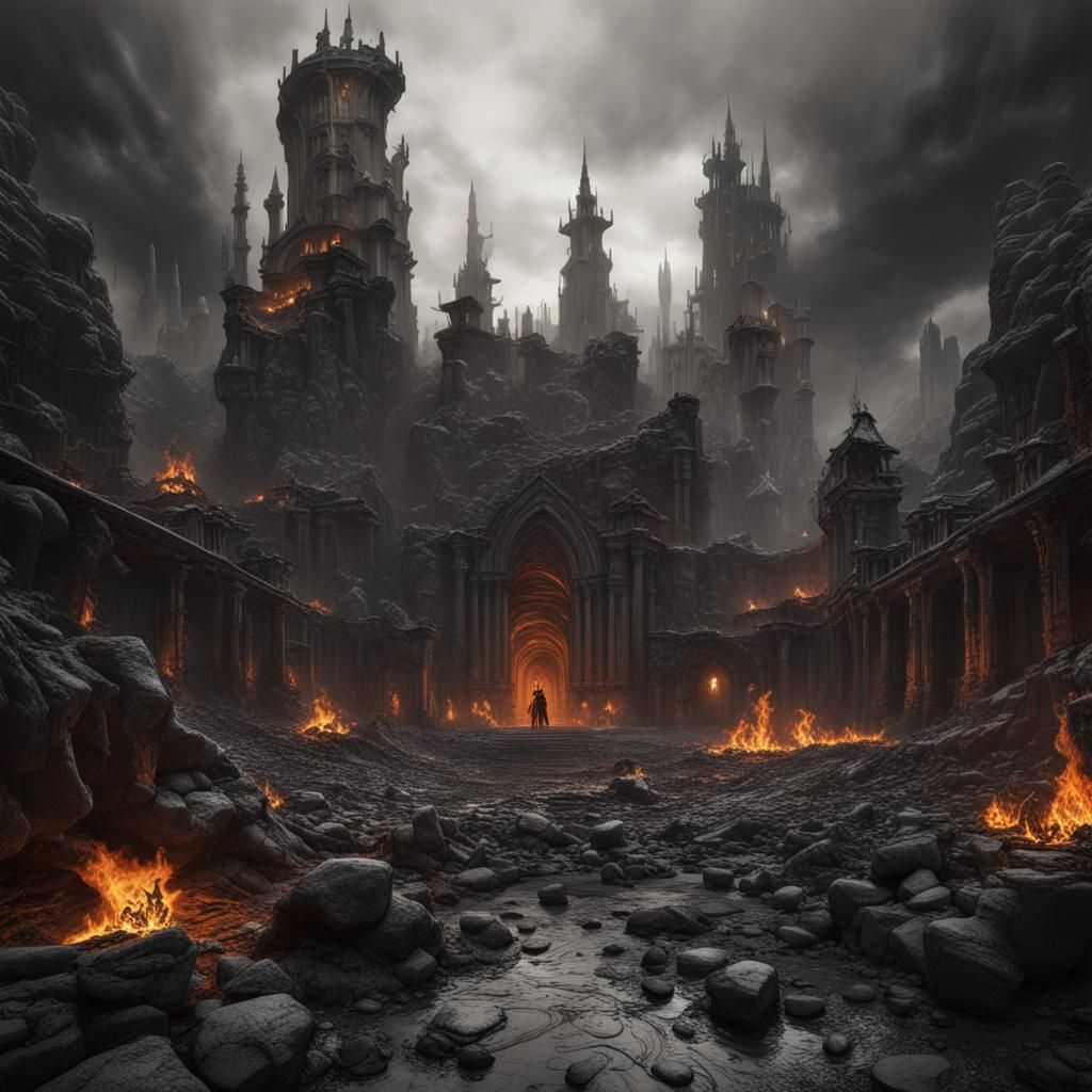 Monochrome Hellscape of Skulls and Souls