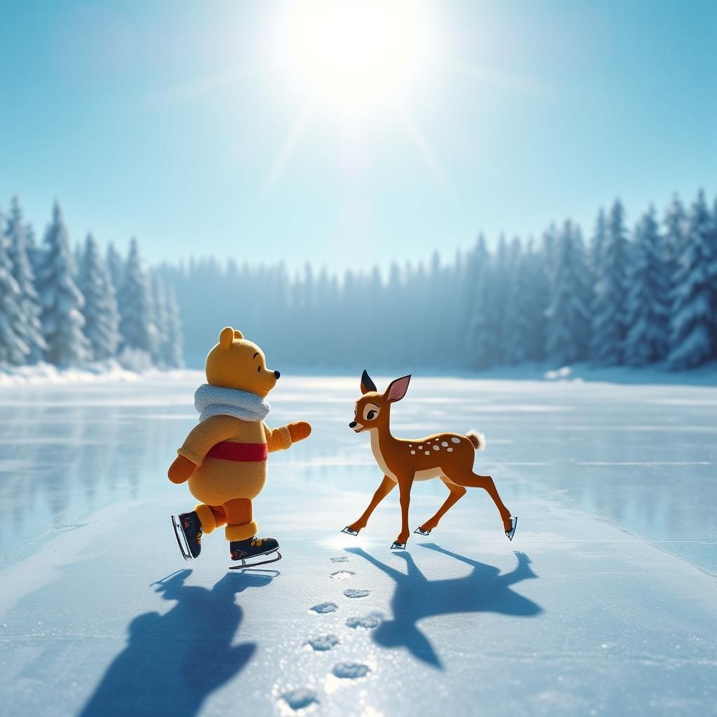 Winnie the Pooh and Bambi Ice Skating: A 3D Render