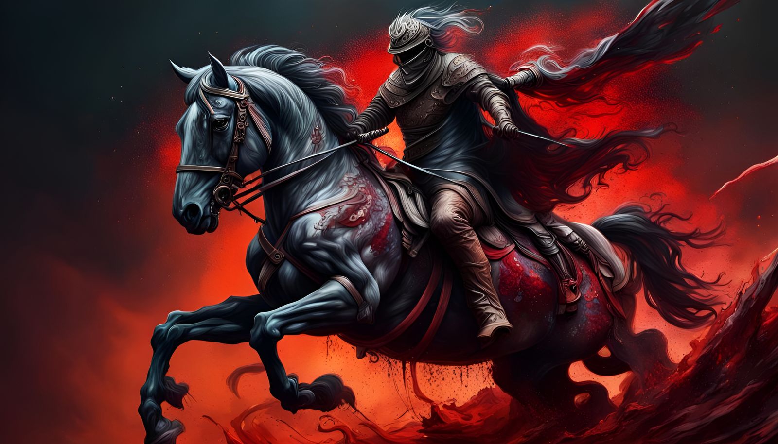 Dark Rider on Bloody Horse in Devil Battle