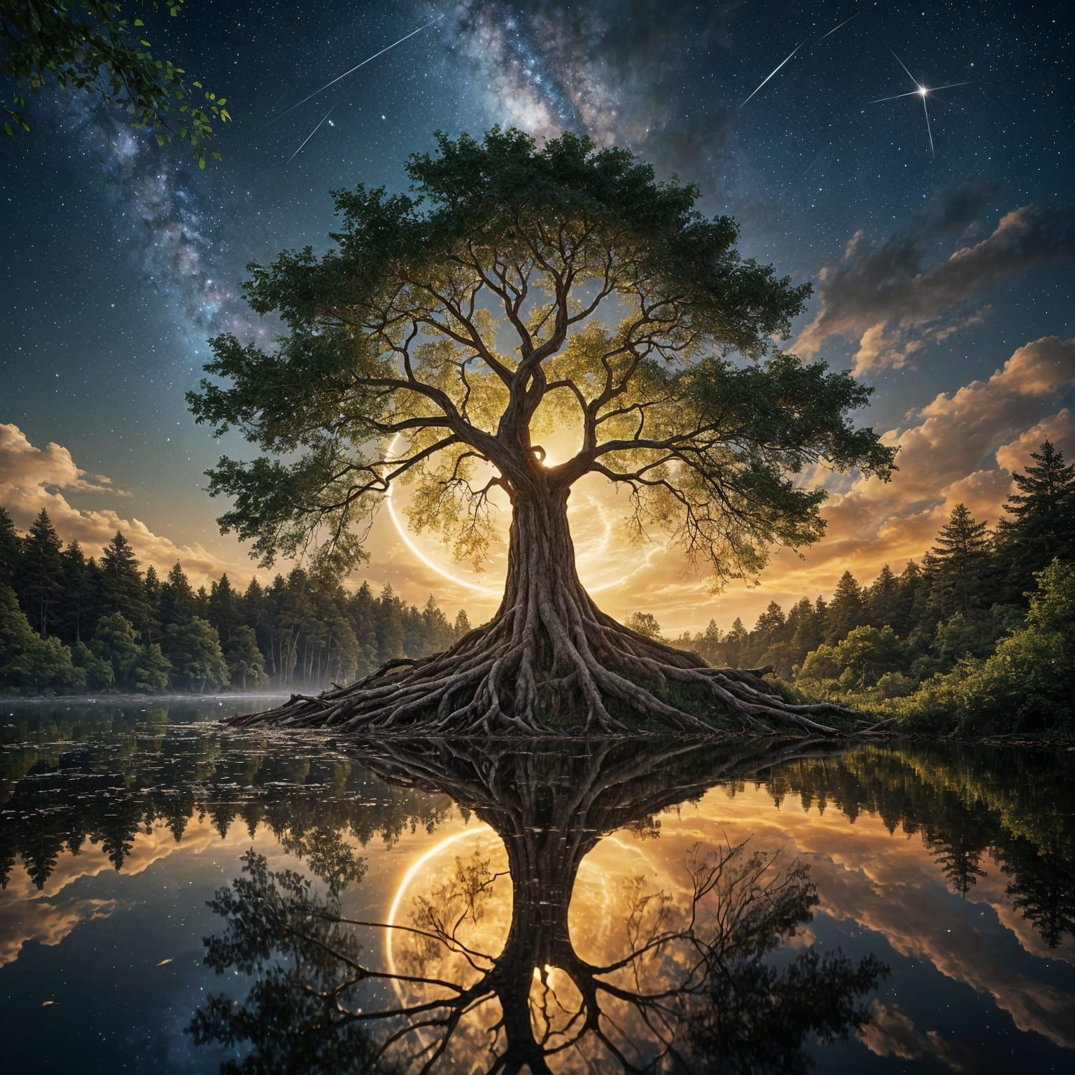 Tree Radiant in Starlit Night Sky