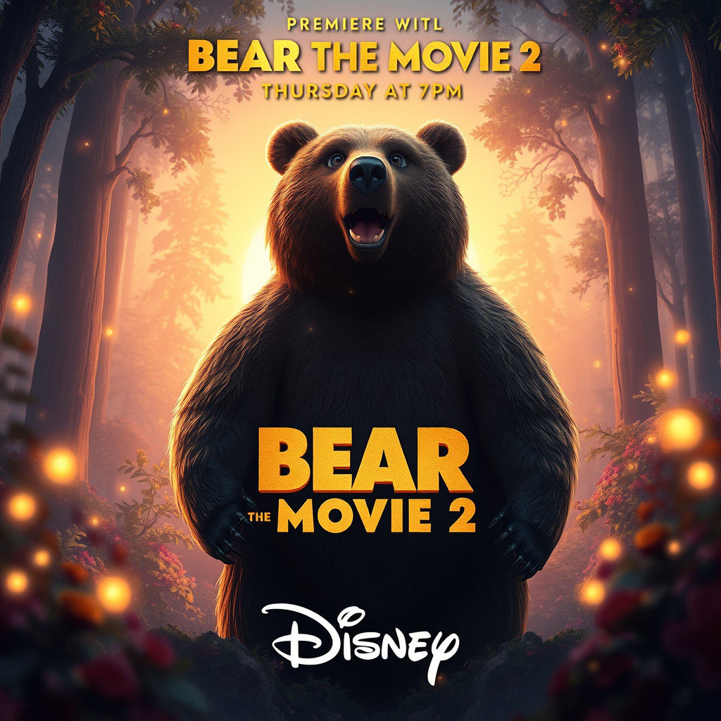 Majestic Bear in Whimsical Forest: Disney Movie Premiere