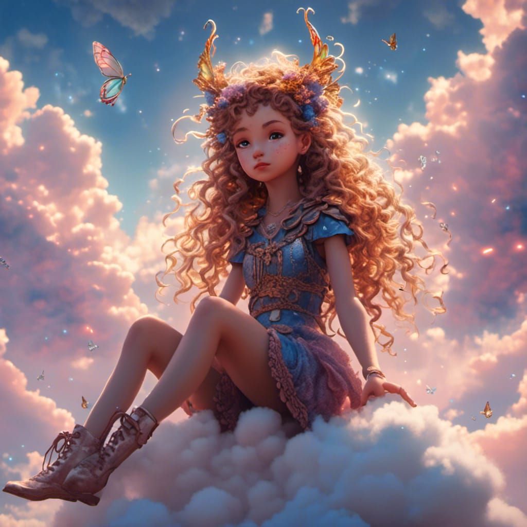 Enchanting Fairy on a Cloud, Digital Art