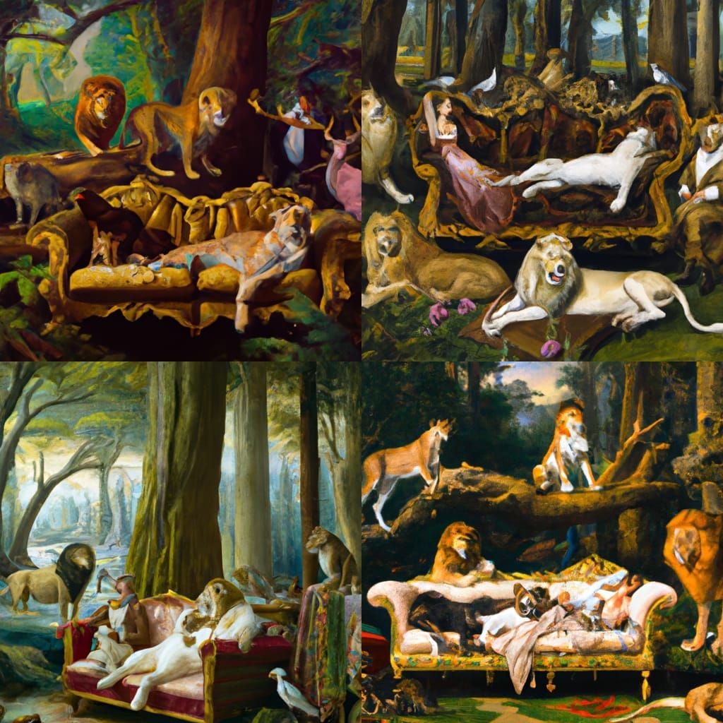 Shakespearean Animals Lounging in Forest, Oil Painting