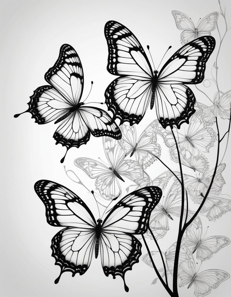 Elegant Black and White Butterflies on Branch
