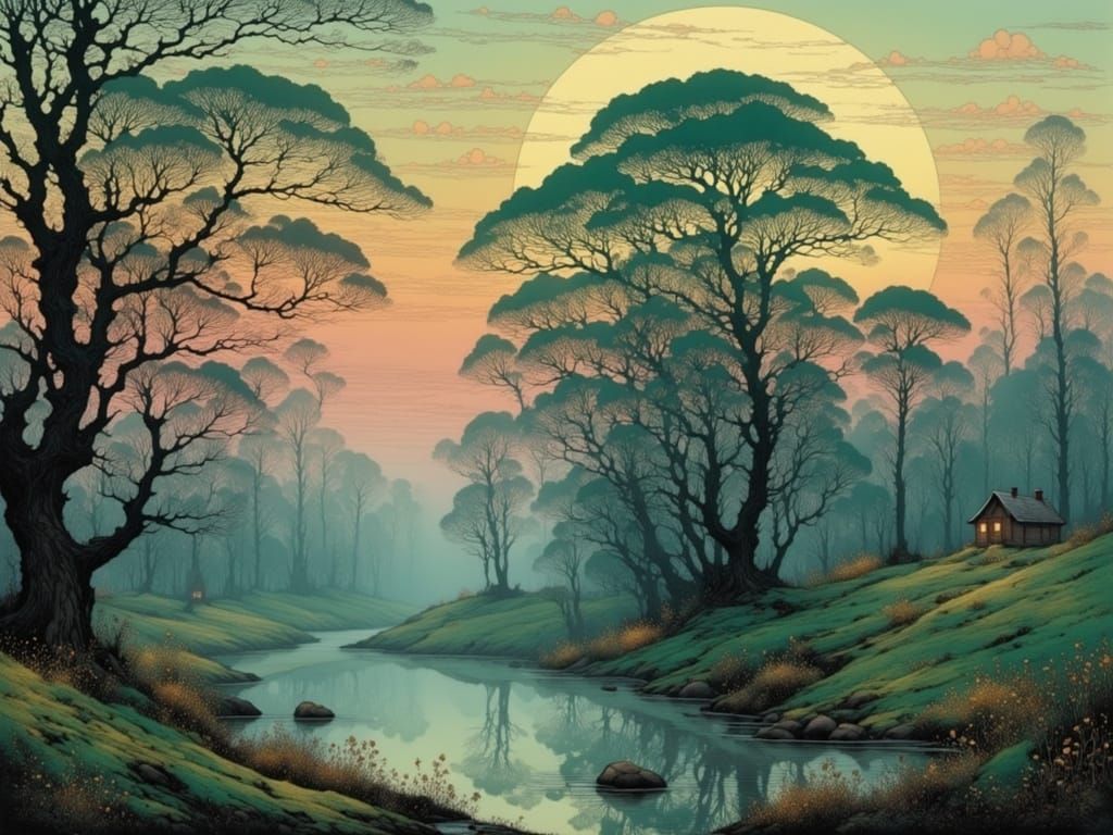 Moonlit Landscape in a Dreamlike Atmosphere