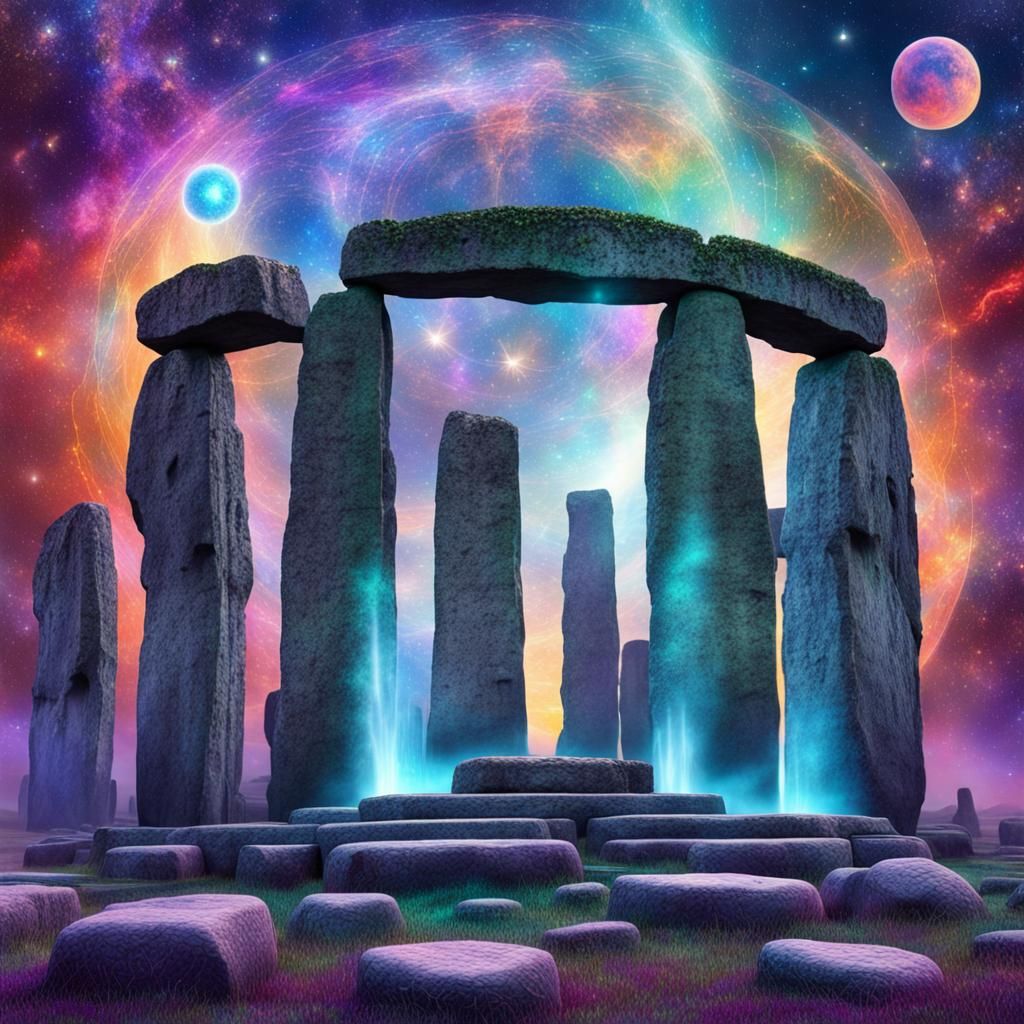 Cosmic Stonehenge: Holographic Astral Illustration