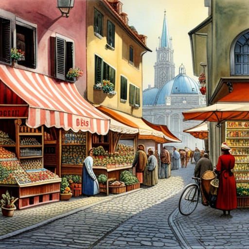 Lively Vienna Marketplace Illustration